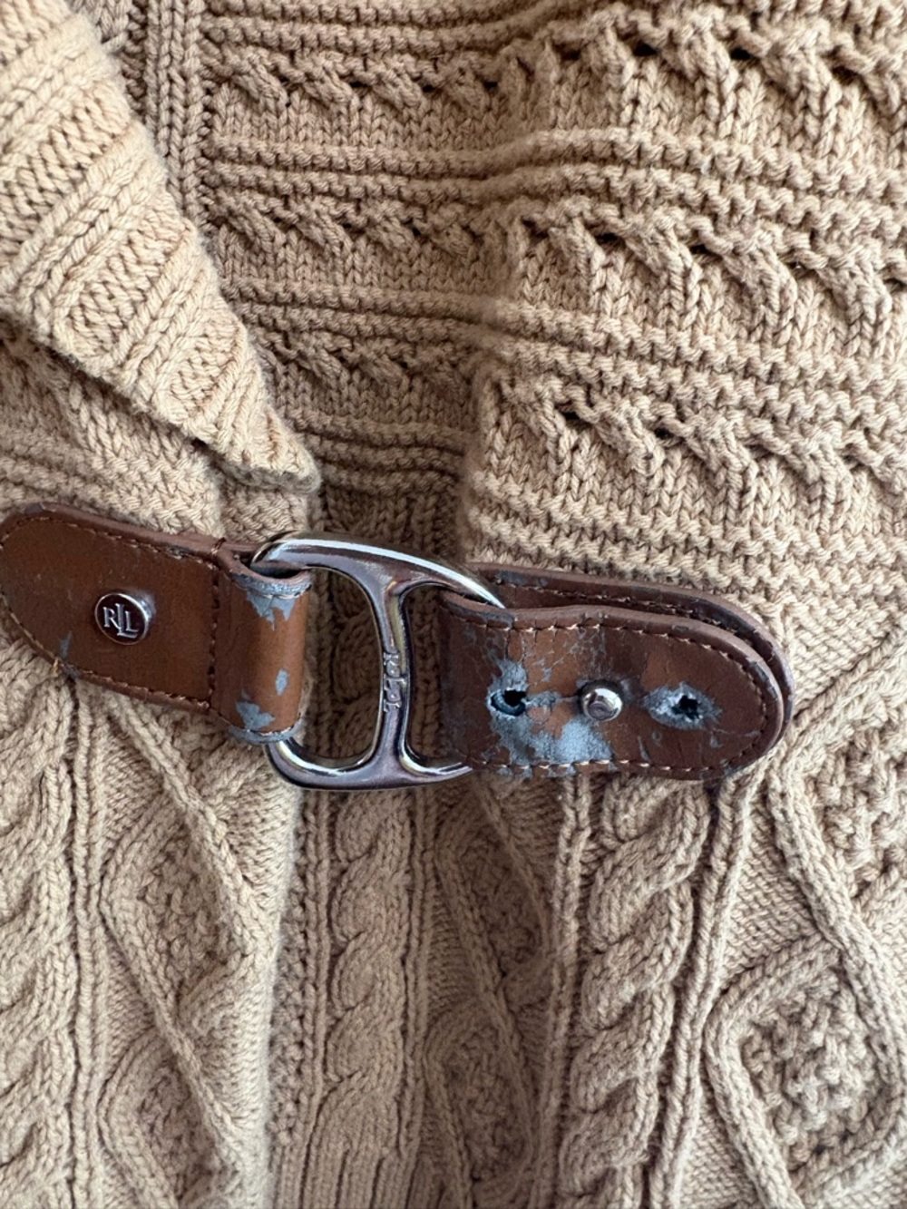 Lauren Ralph lauren cable knit sleeveless tan sweater vest belted size large - Picture 4 of 4